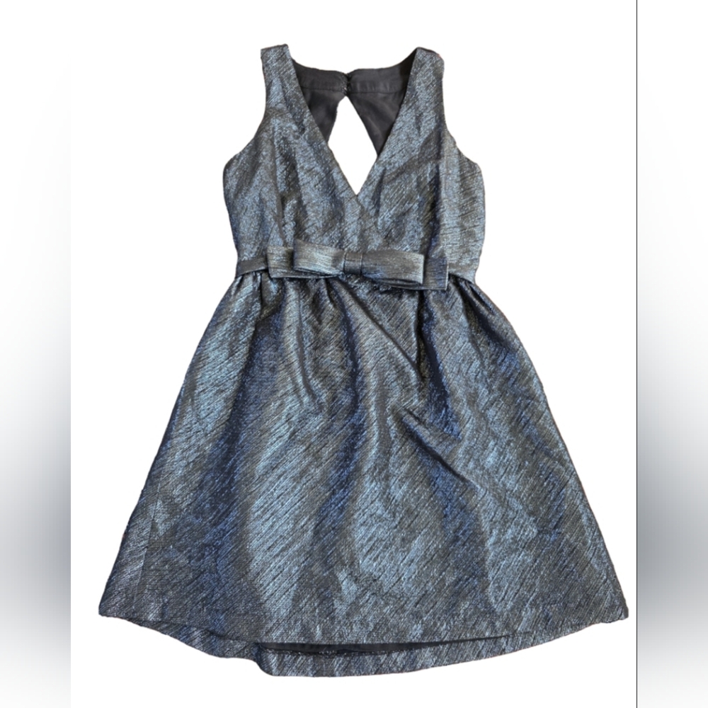 Parker Shiny Blue Flit & Flare Mini Dress Bow at Waist Size XS EUC
